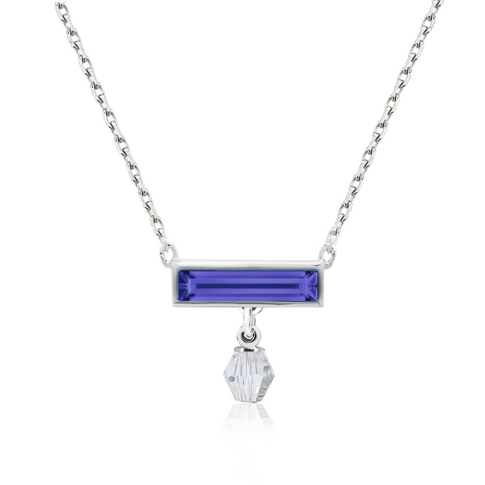 Swarovski Crystal Lilac Bar Necklace Sterling Silver Overlay
